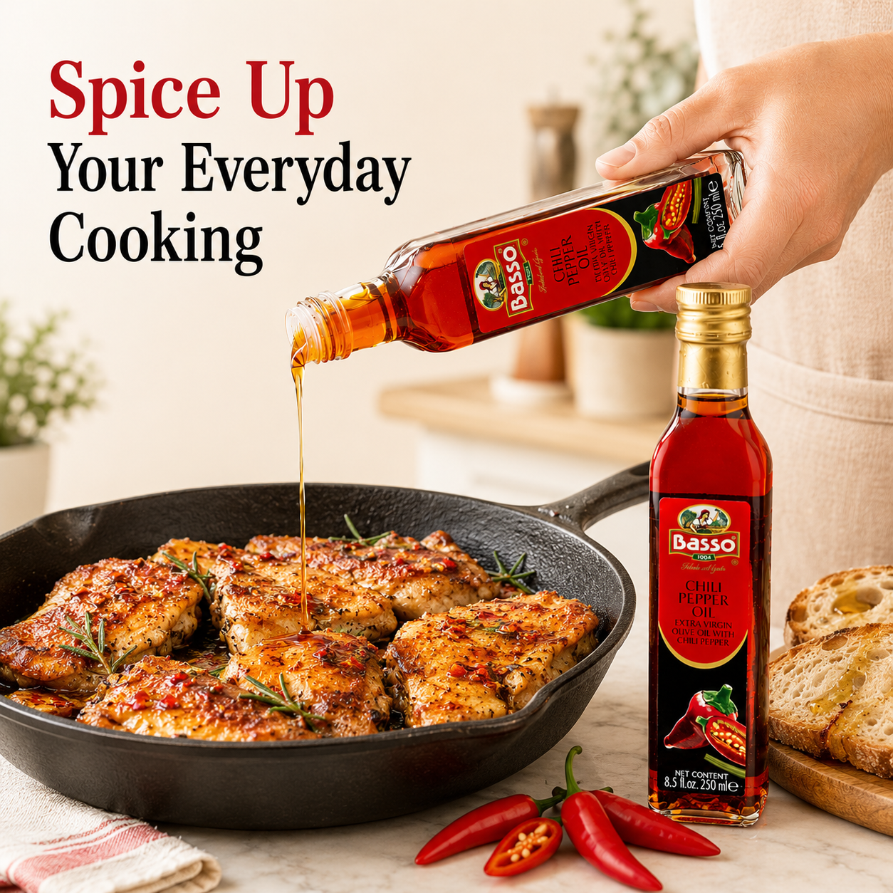 Basso 1904 Spicy Chili Infused Extra Virgin Olive Oil – Finishing Oil – 8.5 fl oz (250 ml)