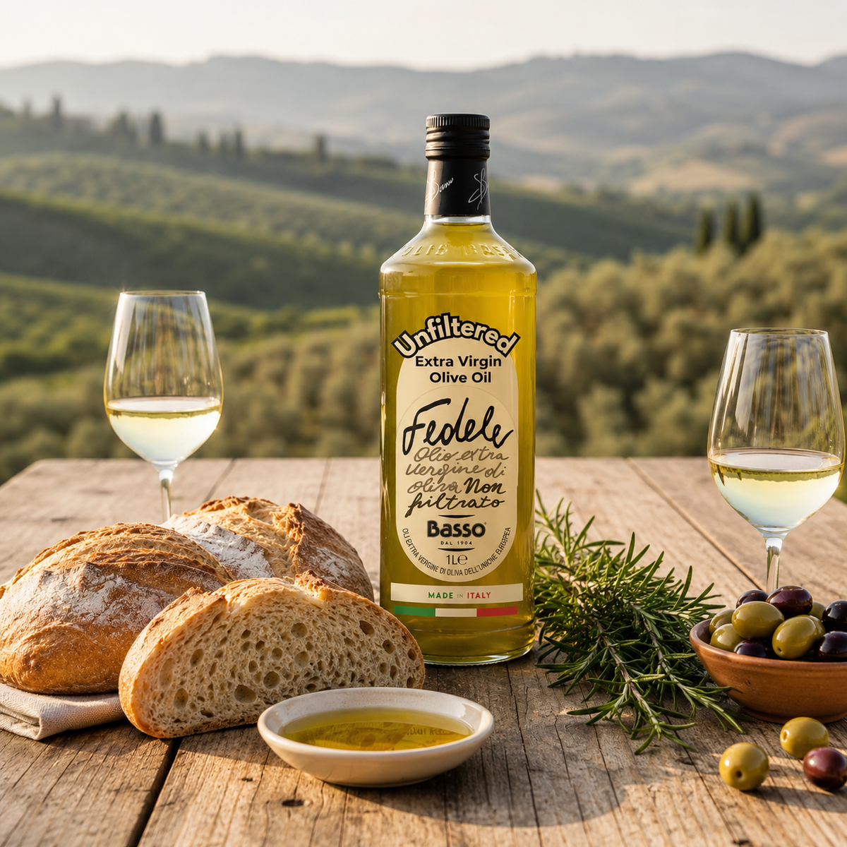 Basso 1904 Unfiltered Extra Virgin Olive Oil – Raw Italian EVOO – 33.8 fl oz (1 L)