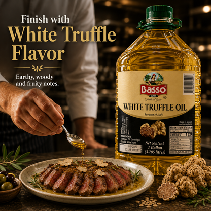 Basso 1904 White Truffle Infused Extra Virgin Olive Oil – Foodservice Size – 1 Gallon (3.8 L)