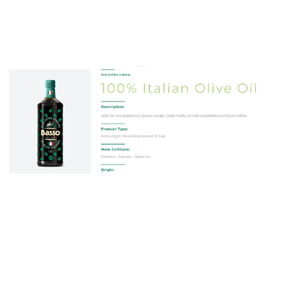 Basso 1904 100% Italian Extra Virgin Olive Oil – Cold Extracted – 33.8 fl oz (1 L)