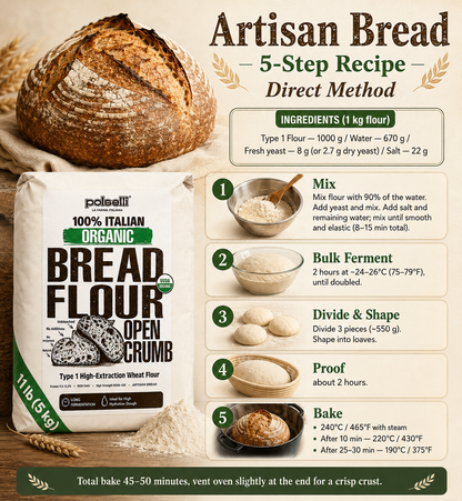Polselli Organic Bread Flour Open Crumb | 5 kg | 100% Italian Grain