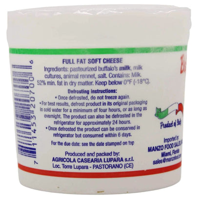 Container of full fat soft cheese with label on a white background