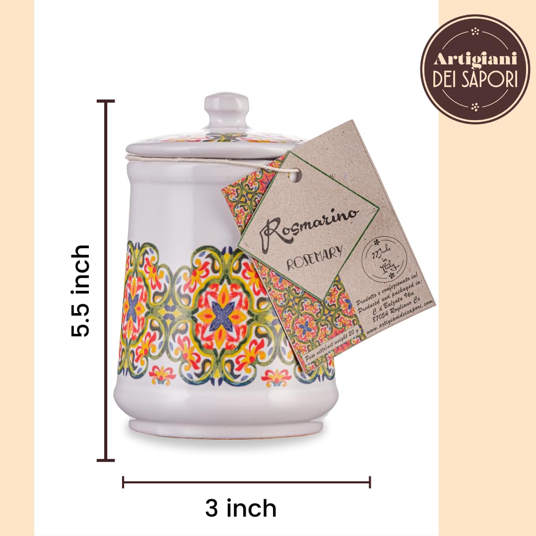 Artigiani dei Sapori, Ground Rosemary in Italian Handmade Ceramic Jar with Spices included, 0.7oz (19g)