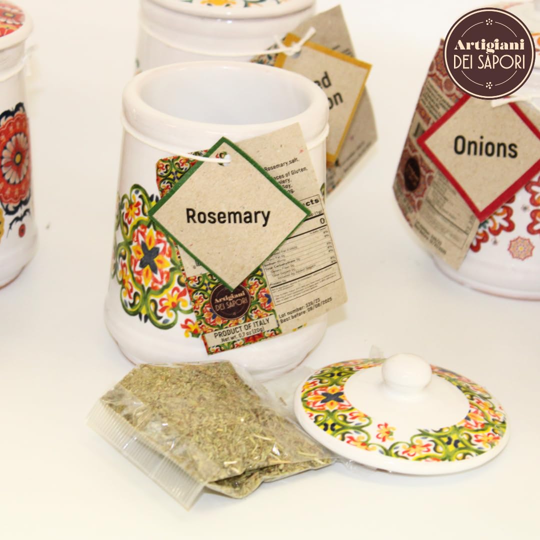Artigiani dei Sapori, Ground Rosemary in Italian Handmade Ceramic Jar with Spices included, 0.7oz (19g)