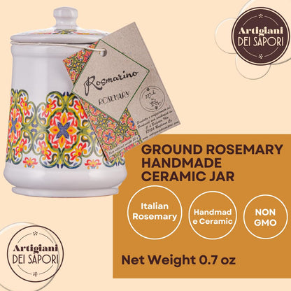Artigiani dei Sapori, Ground Rosemary in Italian Handmade Ceramic Jar with Spices included, 0.7oz (19g)