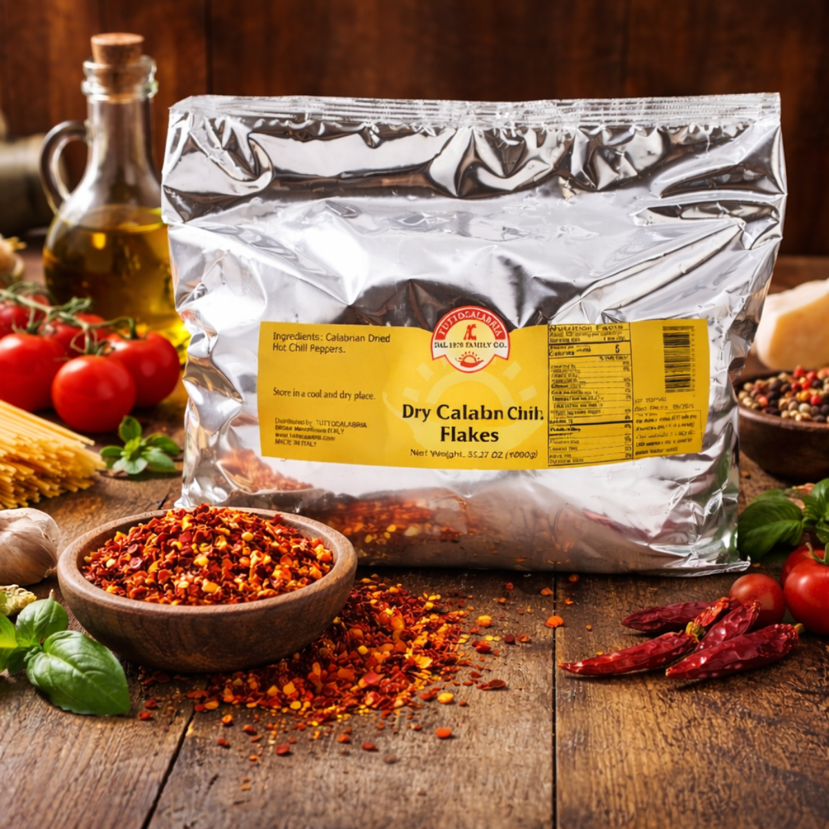 Authentic Calabrian hot chili flakes from Italy. Bold, spicy crushed peppers perfect for pizza, pasta, sauces, and seasoning