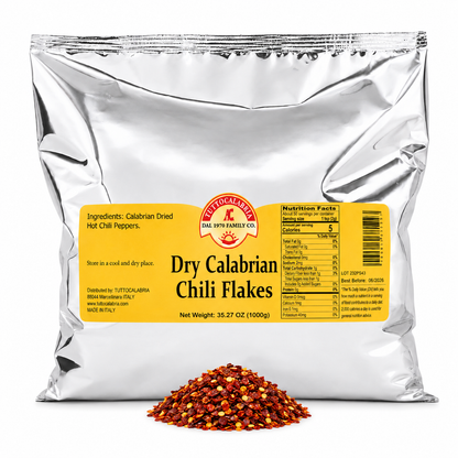 Authentic Calabrian hot chili flakes from Italy. Bold, spicy crushed peppers perfect for pizza, pasta, sauces, and seasoning.