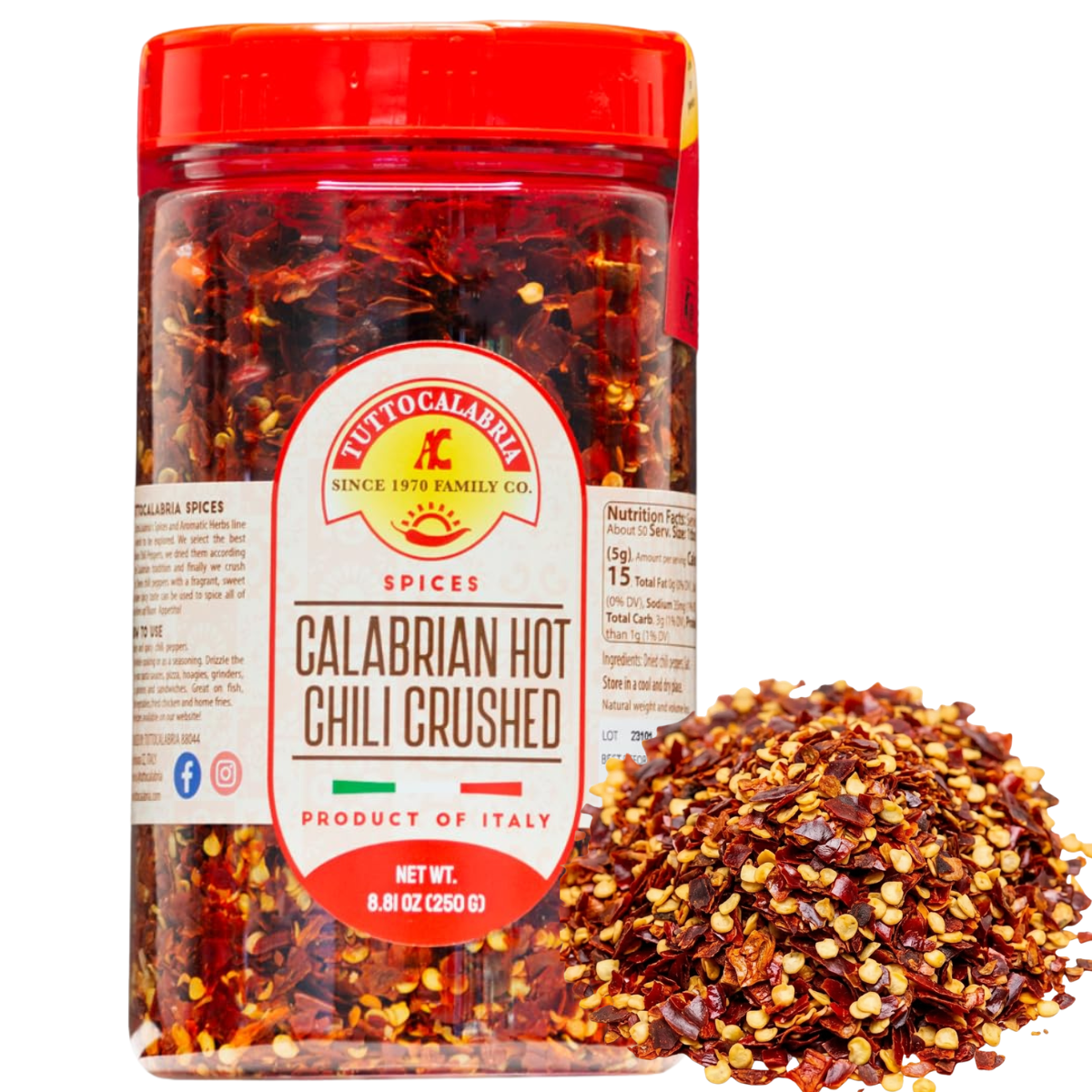 Jar of Tuttocalabria Calabrian Hot Chili Crushed on a white background