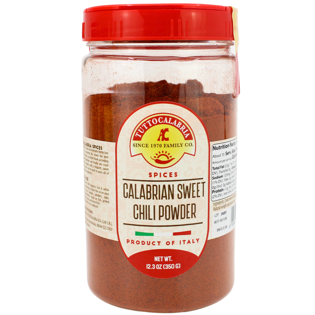 TuttoCalabria, Sweet & MILD Calabrian Chili Powder Shaker (Large), 12.3oz (350g)