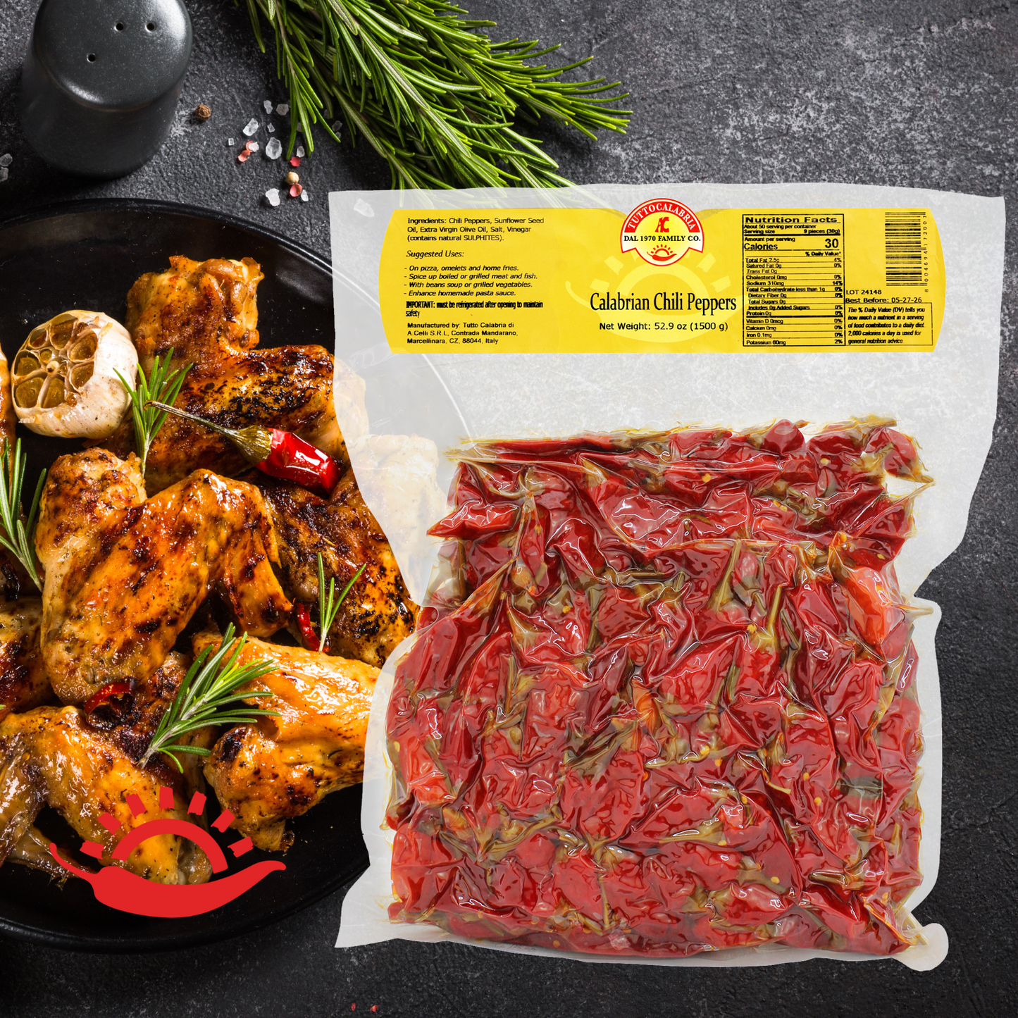 TuttoCalabria Whole Calabrian Chili Peppers bag, 52.9 oz