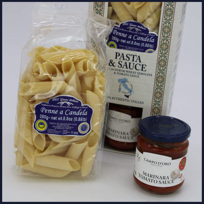 Campo D’Oro Italian gourmet food gift basket with penne pasta and marinara tomato sauce authentic Sicilian meal set