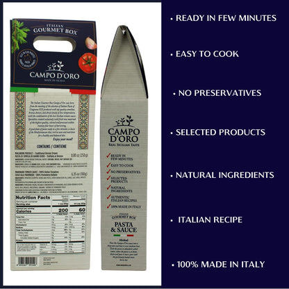 Campo D’Oro Italian gourmet food gift basket with penne pasta and marinara tomato sauce authentic Sicilian meal set