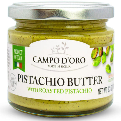 Campo D’Oro Pistachio Butter with roasted pistachio, creamy sweet spread in glass jar 6.35oz (180g), rich nutty Italian pistachio cream