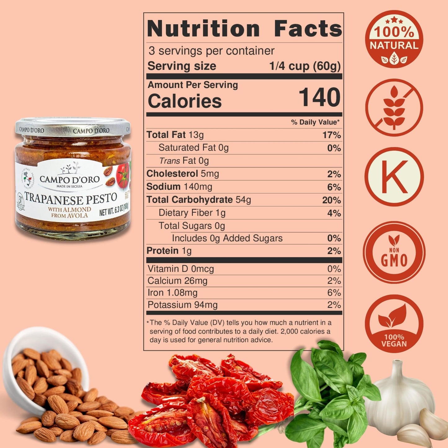 SALE! Campo D'Oro Trapanese Pesto Sauce, 6.35oz, 180g