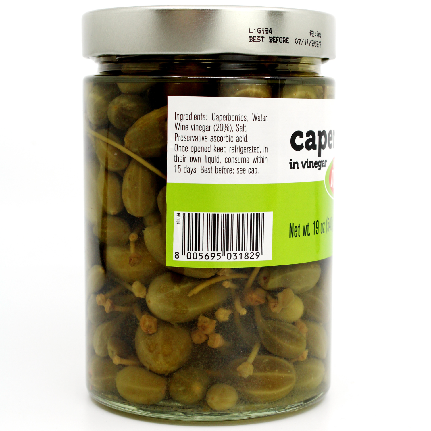 Fratelli D'Amico Caperberries in vinegar, Pickled, Capers. Net Wt 19oz (540g)