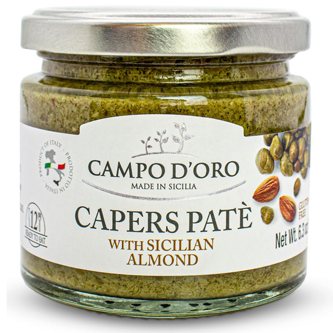 Jar of Campo D’Oro capers paté with Sicilian almond 180g authentic Italian gourmet spread