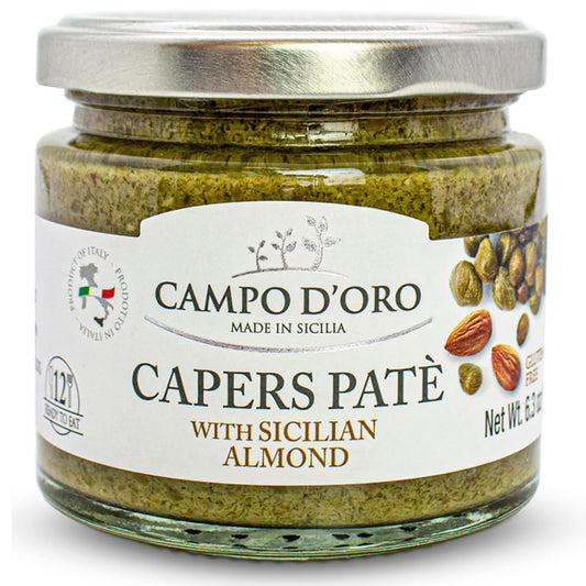 Jar of Campo D’Oro capers paté with Sicilian almond 180g authentic Italian gourmet spread