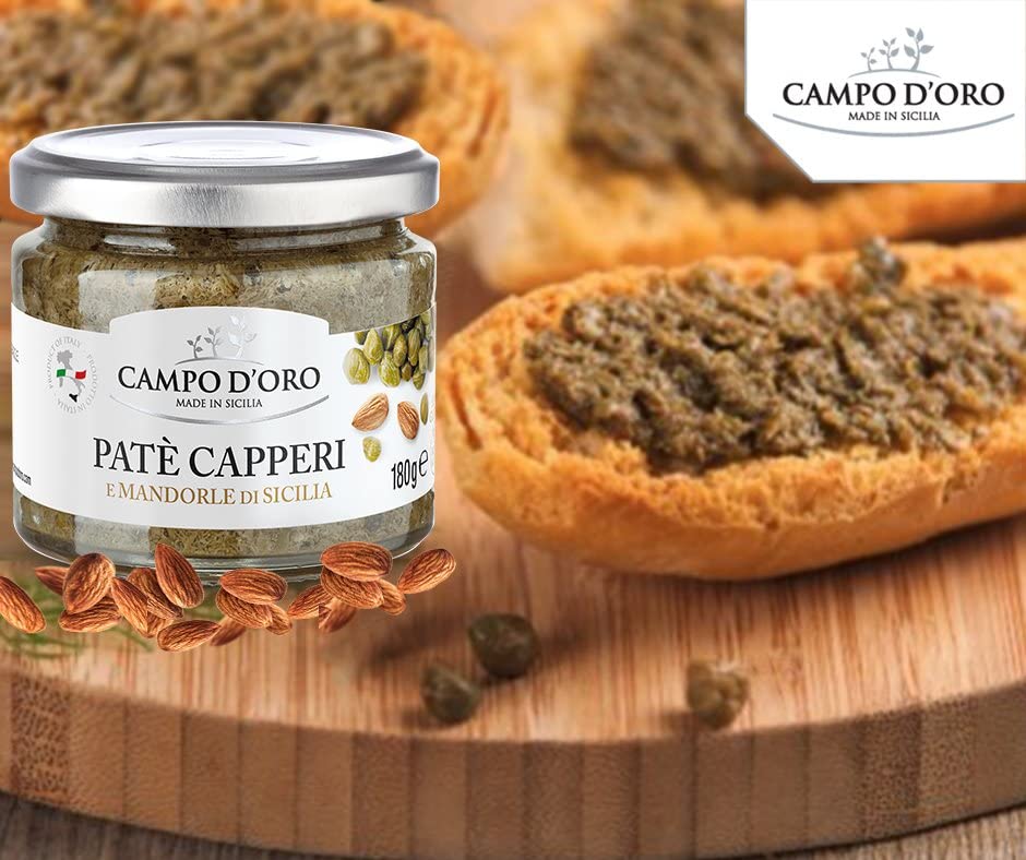 Jar of Campo D’Oro capers paté with Sicilian almond 180g authentic Italian gourmet spread