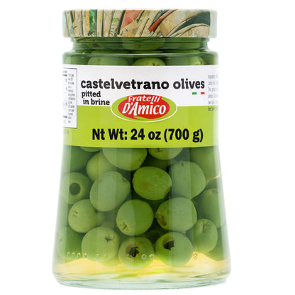 Jar of Fratelli D’Amico Castelvetrano olives pitted in brine 700g authentic Sicilian green olives