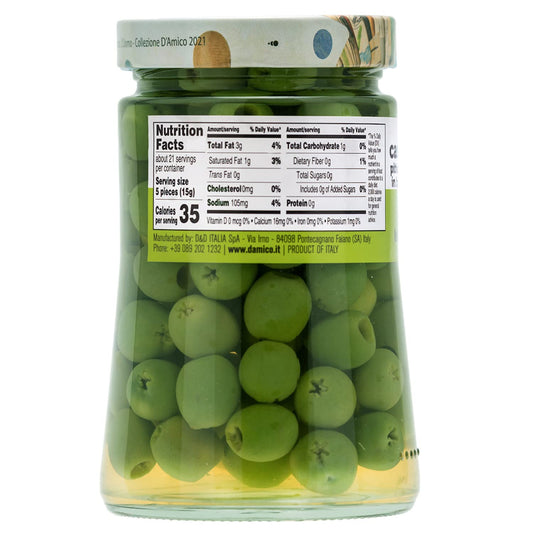 Jar of Fratelli D’Amico Castelvetrano olives pitted in brine 700g authentic Sicilian green olives