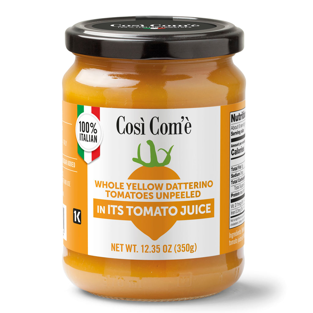 Cosi Come Datterino, Italian Yellow Tomatoes Unpeeled in own juice (12.354 oz) 350 g, low-acid, No additives, no preservatives, 100 % Natural, Non-GMO, Product of Italy