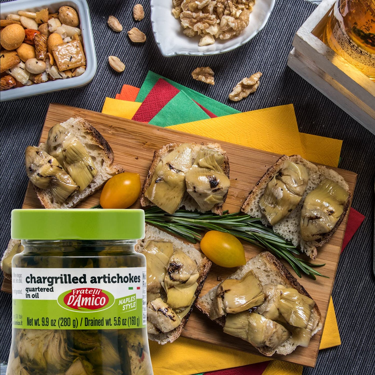 Jar of Fratelli D’Amico chargrilled artichokes quartered in oil 280g authentic Italian antipasto