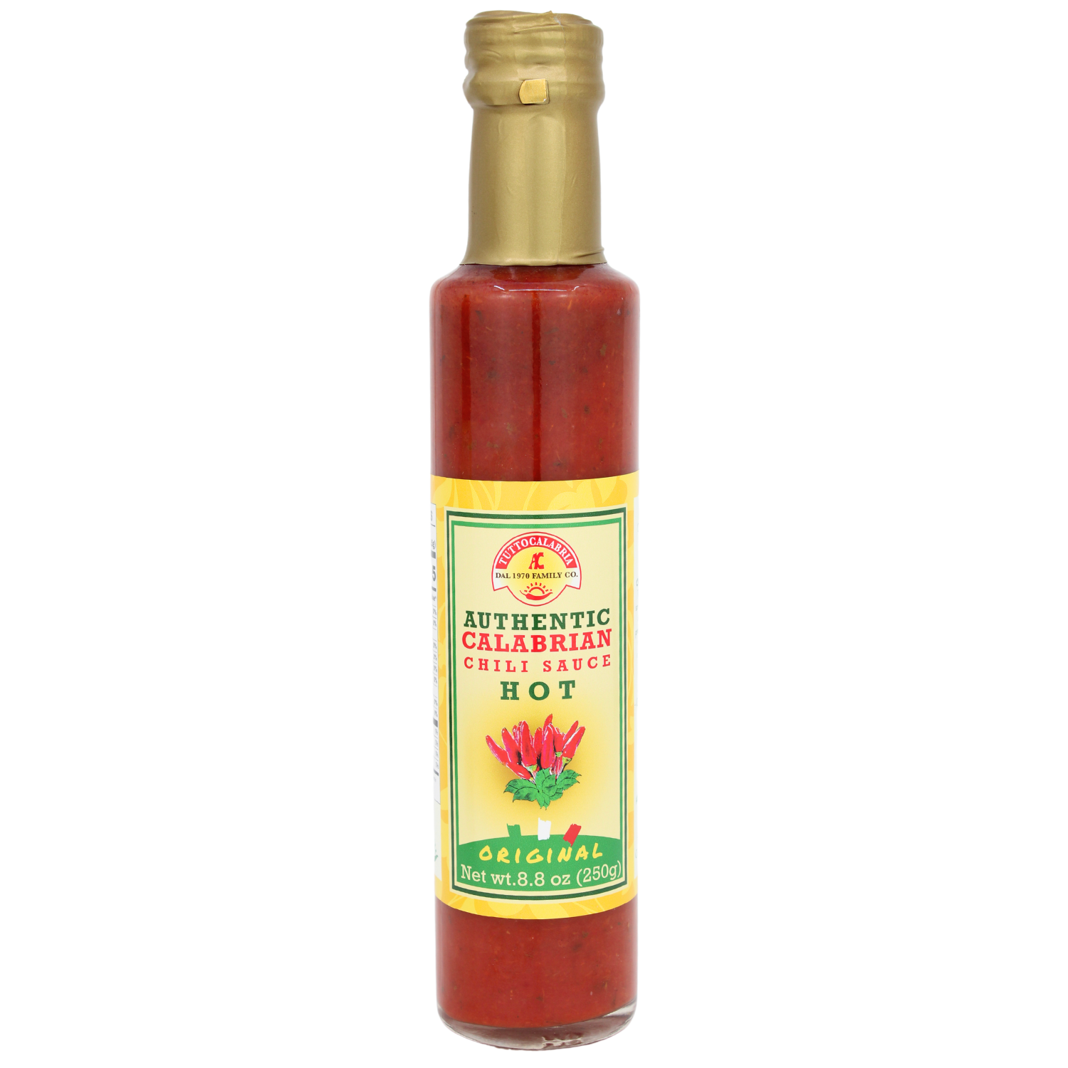 TuttoCalabria, Smooth Calabrian Chili Hot Sauce, Authentic Smooth Calabrian Chili Pepper Sauce, Made with Calabrian Chili Peppers, 250ml (8.8 fl oz), Product of Italy,