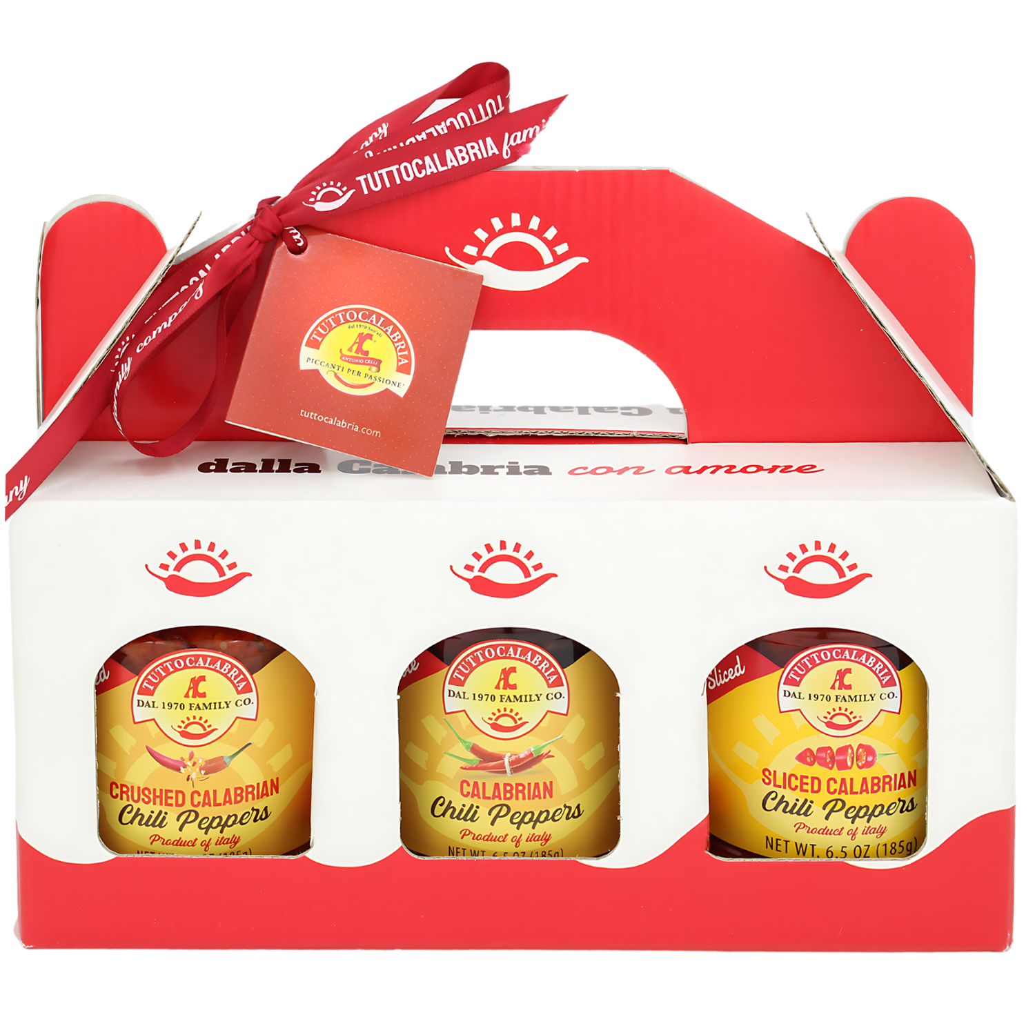 TuttoCalabria, Gift Set, Calabrian Chili Pepper Gift Set (3 Pack X 6.5oz) Whole, Crushed, Sliced