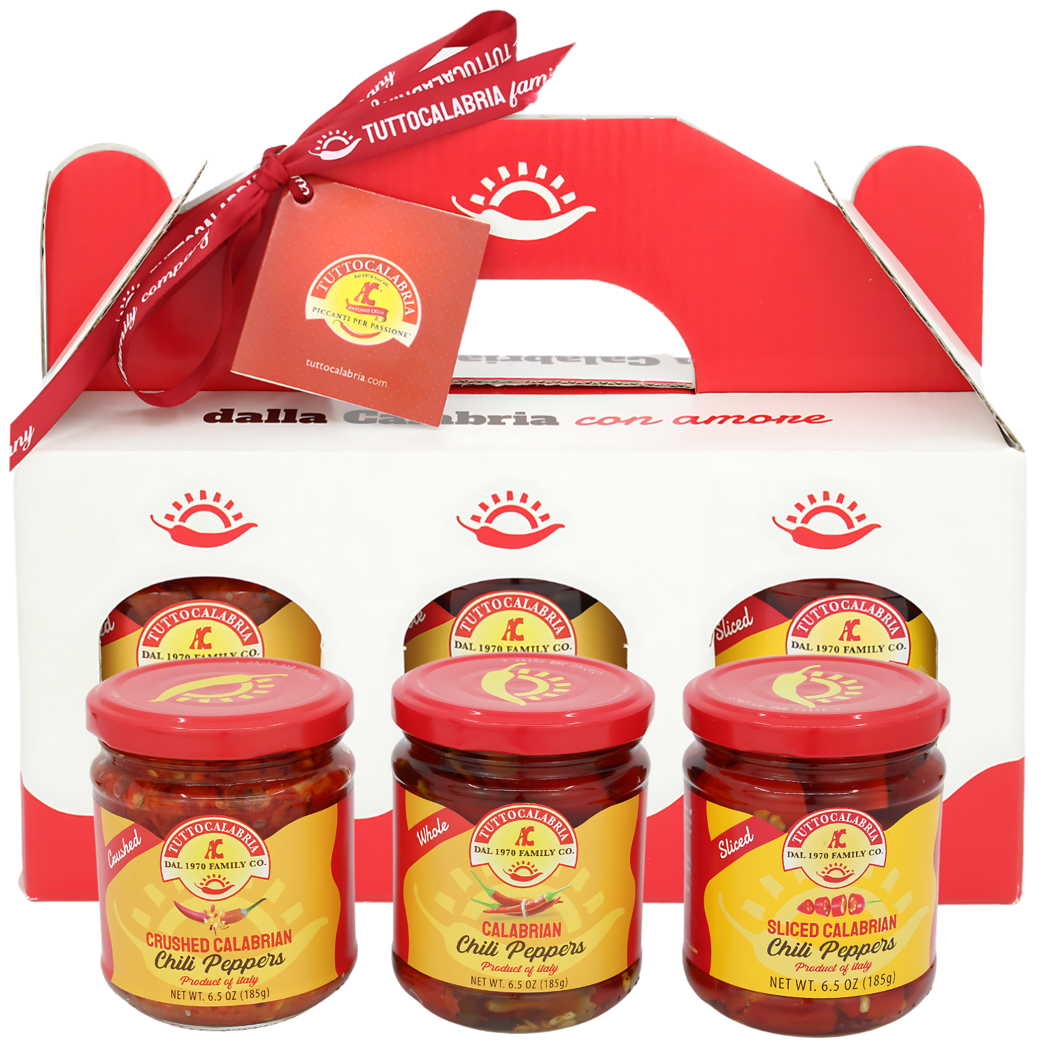 TuttoCalabria, Gift Set, Calabrian Chili Pepper Gift Set (3 Pack X 6.5oz) Whole, Crushed, Sliced