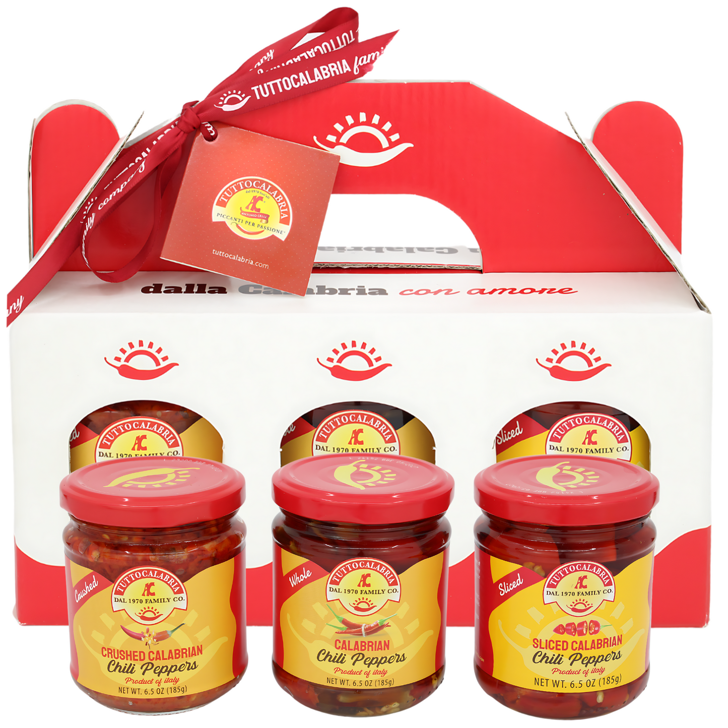 TuttoCalabria, Gift Set, Calabrian Chili Pepper Gift Set, 3 Pack X Whole, Crushed, Sliced 6.5oz