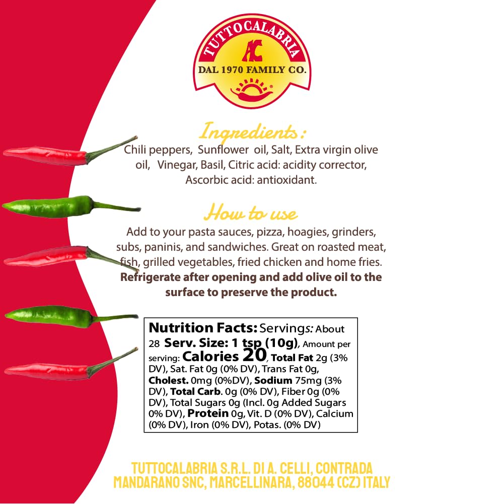 Tuttolocalabria product label with ingredients, uses, and nutrition facts on a red and white background.