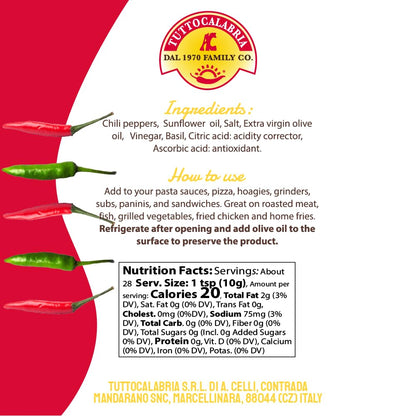 Tuttolocalabria product label with ingredients, uses, and nutrition facts on a red and white background.