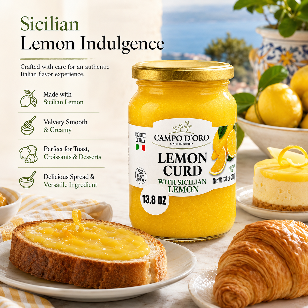 Campo D’Oro Lemon Curd jar 13.8 oz made with Sicilian lemons