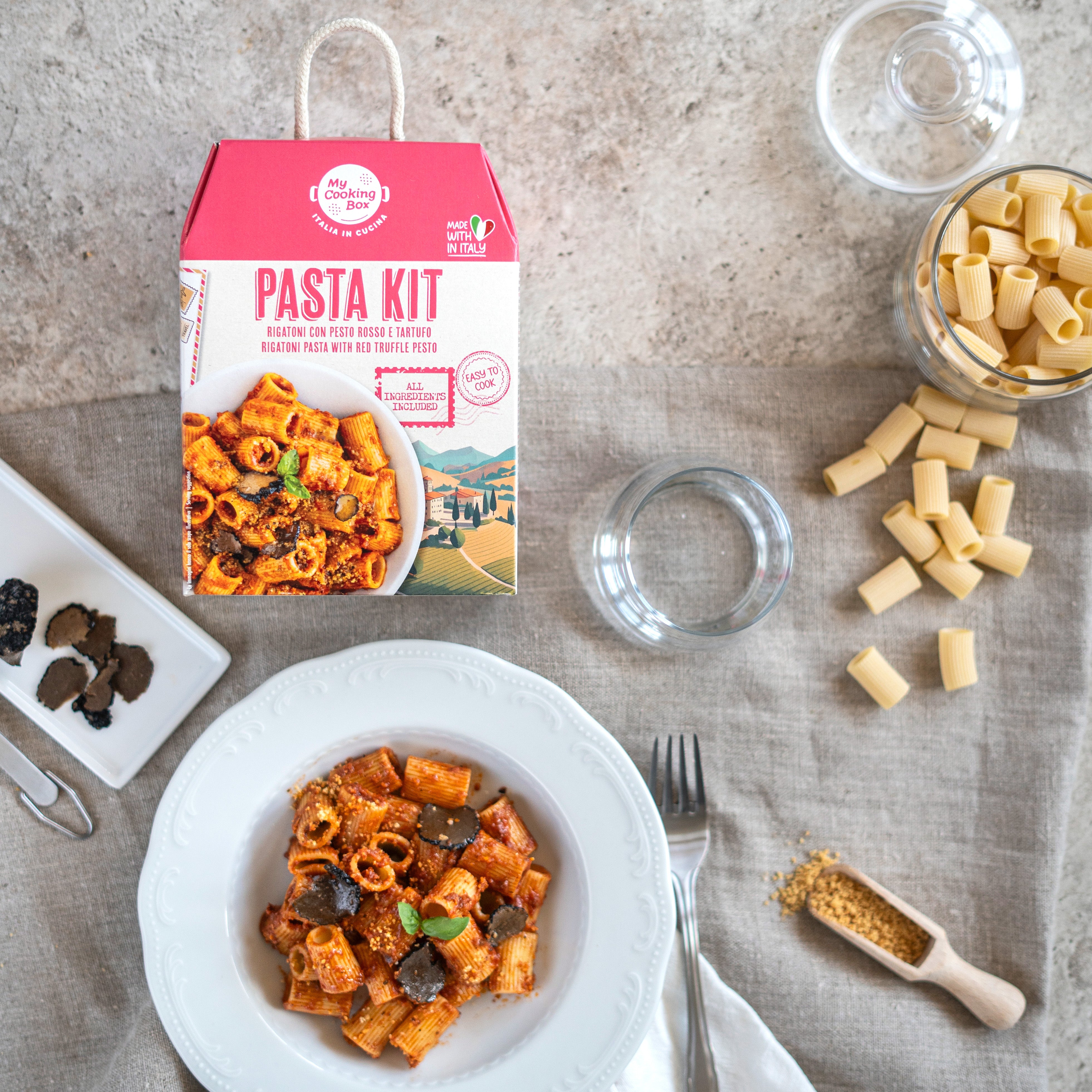 My Cooking Box Pasta Meal Kit, Rigatoni with Red Pesto & Truffles, Gourmet Dinner Recipe, Product of Italy, Pre-Portioned for 2 Servings, My Cooking Box