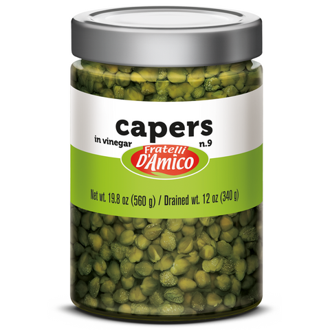 Fratelli D'Amico Capers in Vinegar, Pickles no 9, Net wt. 19.5oz (580g).