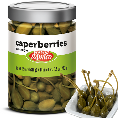 Fratelli D'Amico Caperberries in vinegar, Pickled, Capers. Net Wt 19oz (540g)