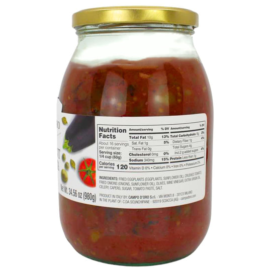 Jar of Campo D’Oro Sicilian eggplant caponata appetizer 978g traditional Italian antipasto big size jar