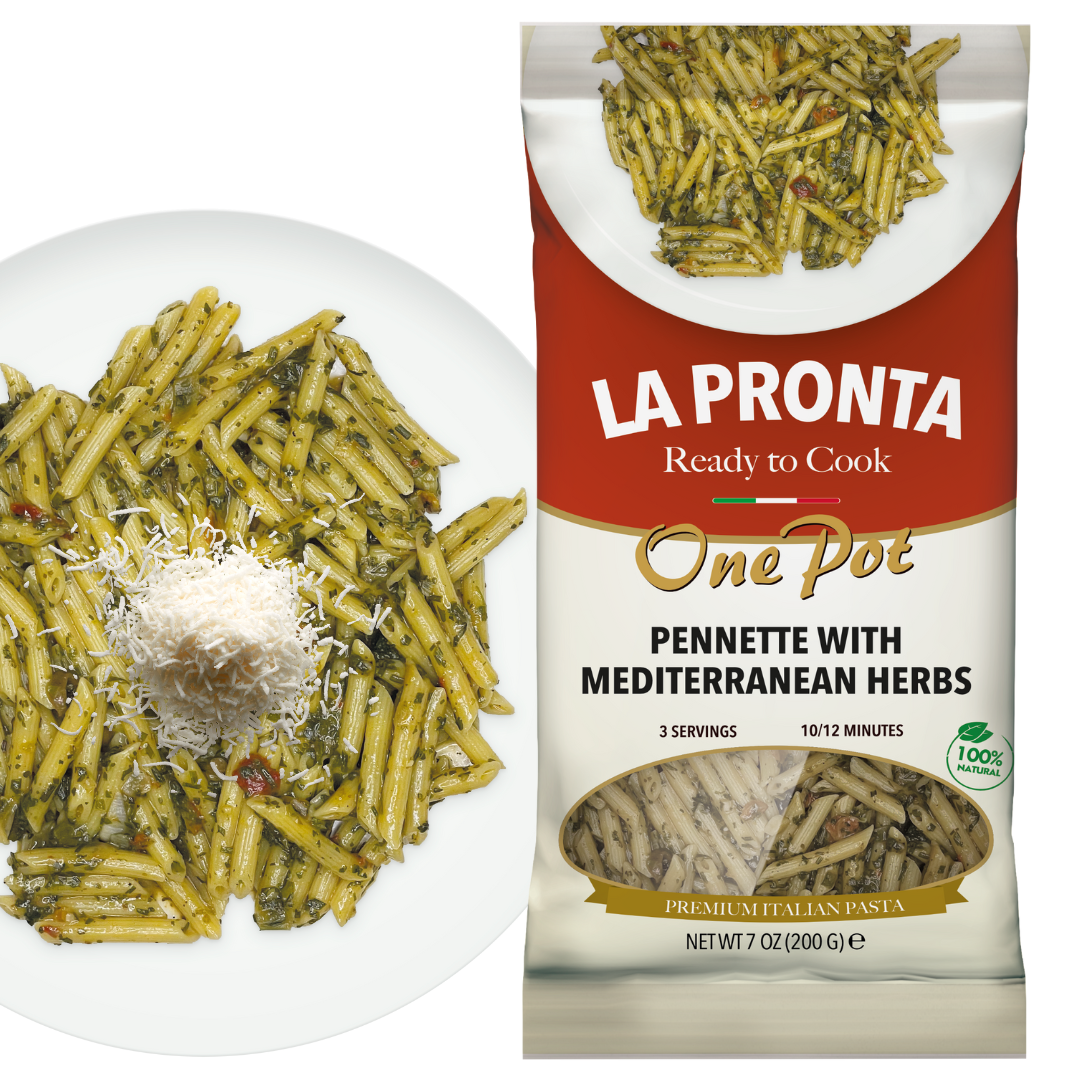 Penne Pasta with Herbs, 7.05 oz (200 g), Mix with Boiling Water, 100% Natural, La Pronta