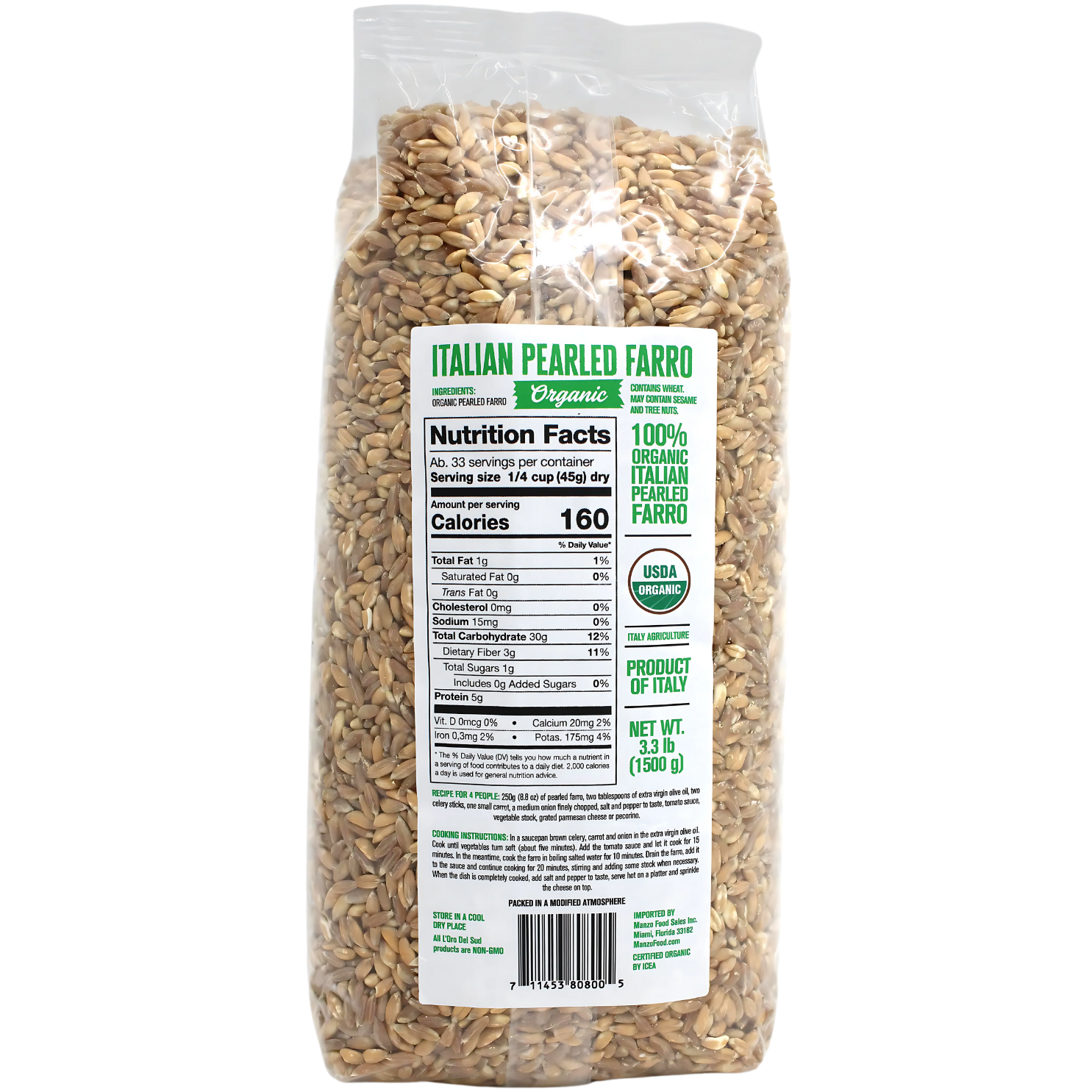 L'Oro Del Sud Organic Italian Pearled Farro - 3.2 lb (1500 g)