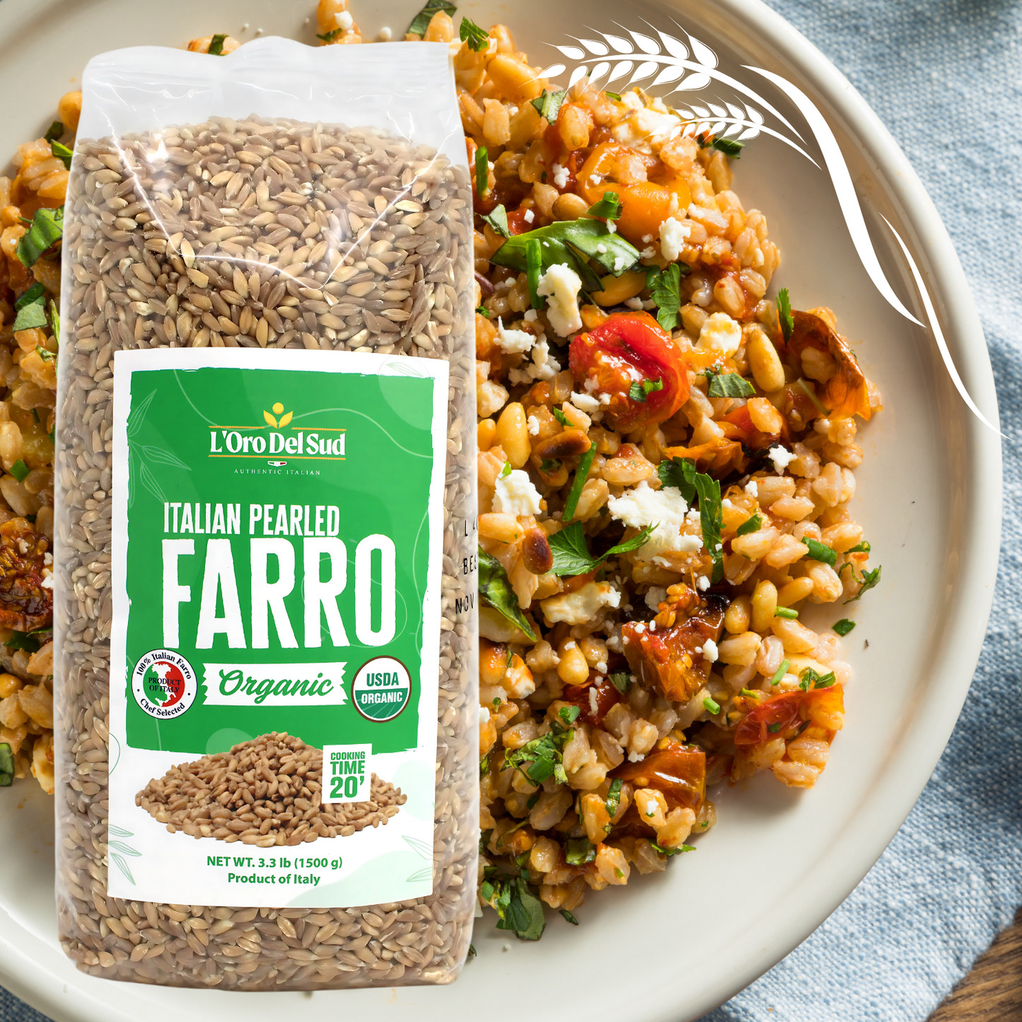L'Oro Del Sud, Organic Italian Pearled Farro - 3.2 lb (1500g)