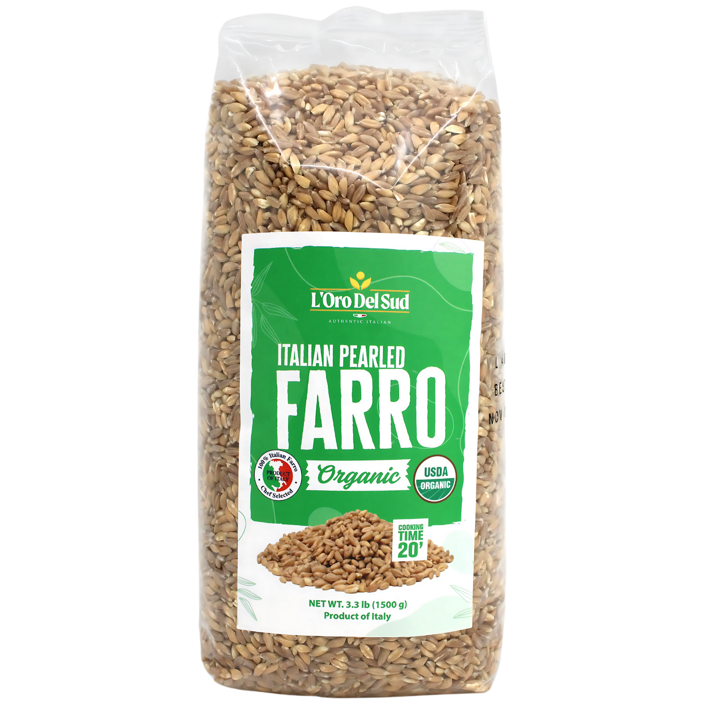 L'Oro Del Sud, Organic Italian Pearled Farro - 3.2 lb (1500g)