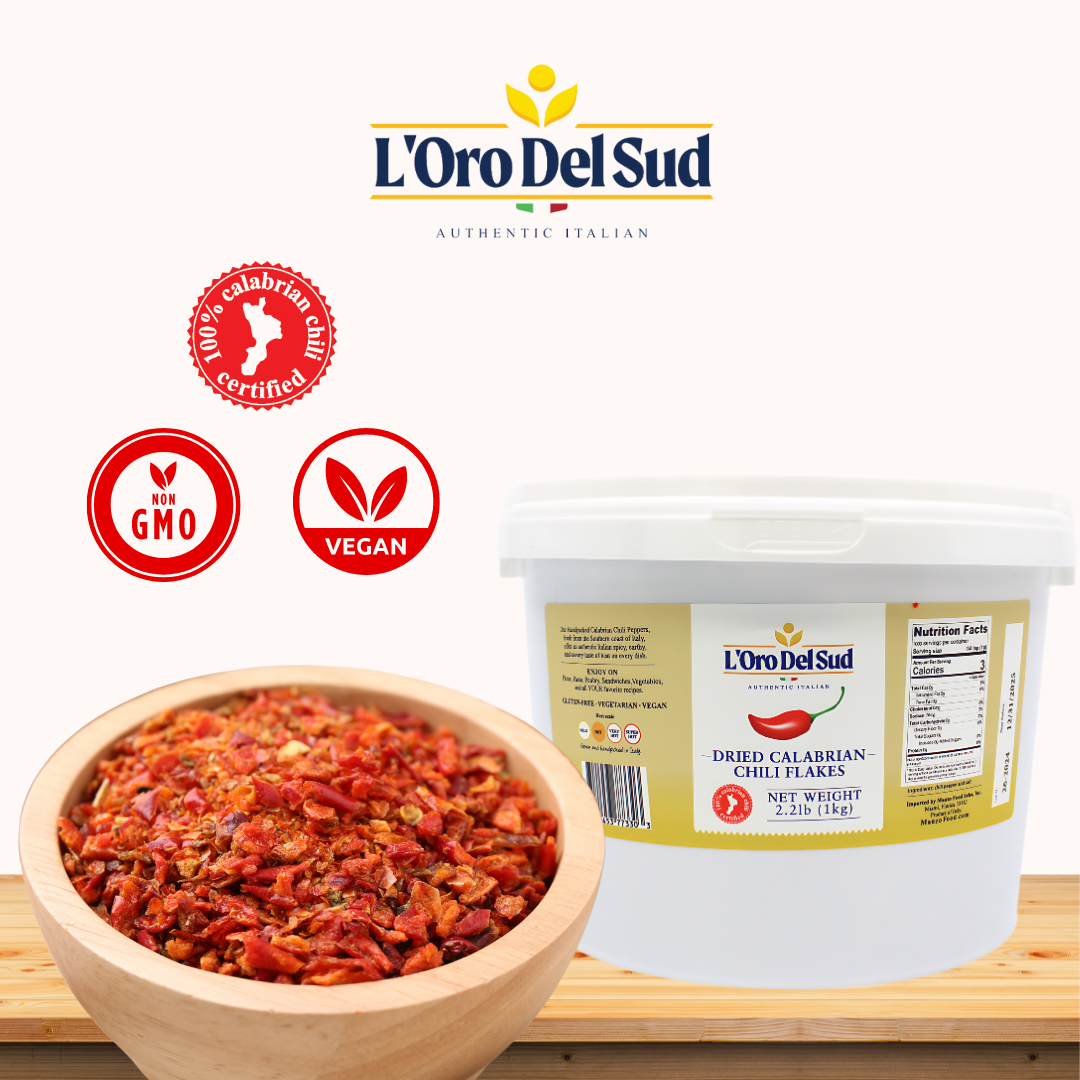 L'Oro Del Sud, 100% Certified Dry Calabrian Chili Red Pepper Flakes, 1 KG (2.2 lbs)