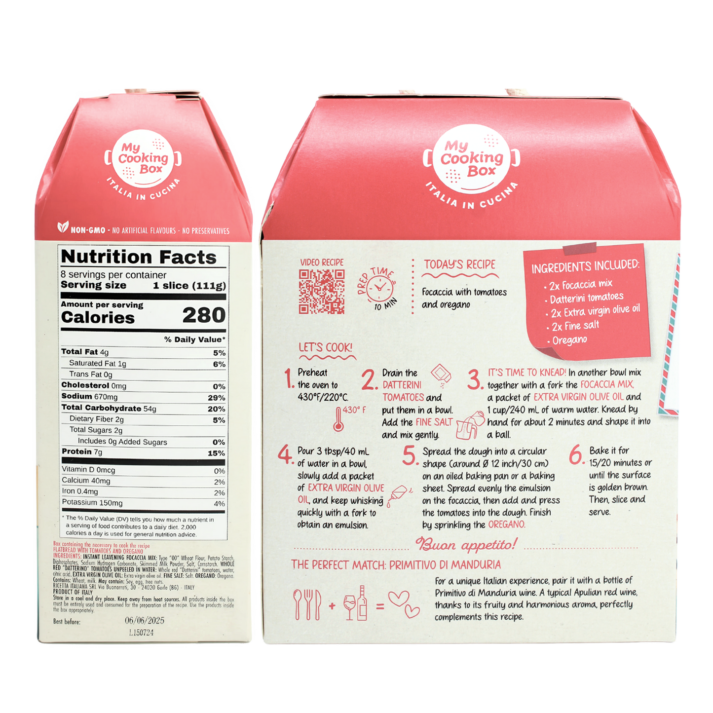 My Cooking Box, Focaccia Mix Kit - Authentic Focaccia Barese with Tomatoes - Gourmet Italian Dinner Kit - Serves 2/3
