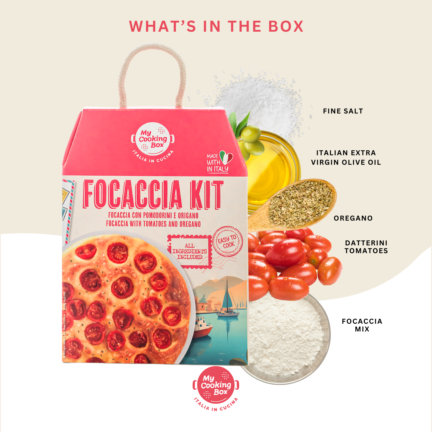 My Cooking Box, Focaccia Mix Kit, Focaccia with tomatoes