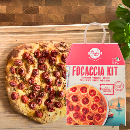 My Cooking Box, Focaccia Mix Kit - Authentic Focaccia Barese with Tomatoes - Gourmet Italian Dinner Kit - Serves 2/3