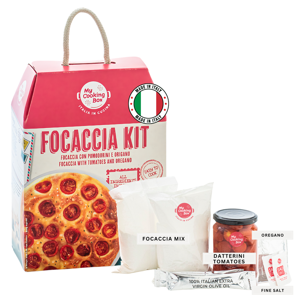 My Cooking Box - Focaccia Mix Kit - Authentic Focaccia Barese with Tomatoes - Gourmet Italian Dinner Kit - Serves 2/3