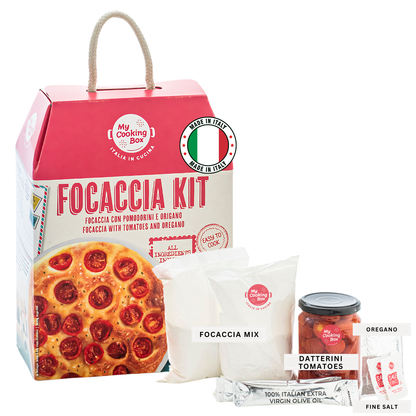 My Cooking Box, Focaccia Mix Kit - Authentic Focaccia Barese with Tomatoes - Gourmet Italian Dinner Kit - Serves 2/3