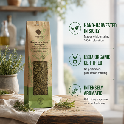 Filippone, Organic Dried Rosemary bunches, Italian Dried Rosemary Leaves, 0.88oz (25g)