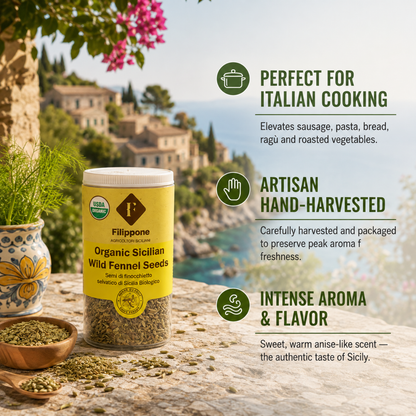 Filippone, Organic Sicilian Fennel Seed, Italian Wild Fennel Seeds, 1.06oz