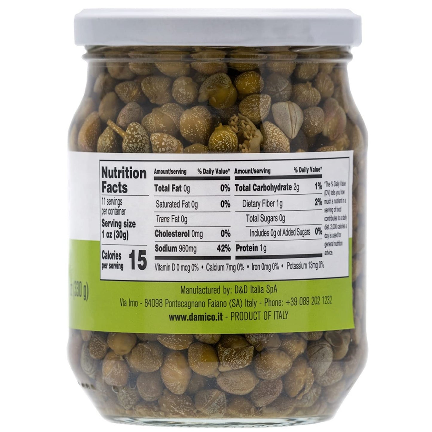 Jar of Fratelli D'Amico capers in vinegar n.9, 19.8 oz (560 g) – Italian capers preserved in vinegar, product of Italy.